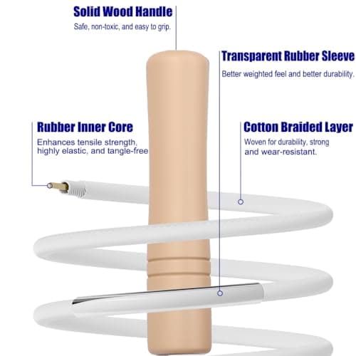 Homello Jump Rope for Kids - Wooden Handle - Adjustable Cotton Braided Fitness Skipping Rope for Toddler Fitness Workout Exercise Outdoor Activity (White)