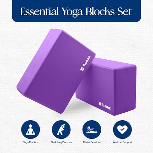 Tumaz Non-Slip Yoga Blocks 2-Pack - High Density/Lightweight EVA Foam & Natural Cork for Stability, Premium Set with E-Book Included