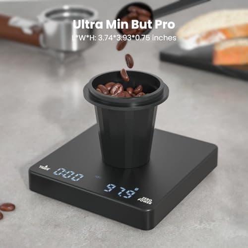 Mini Coffee Scale with Timer, Maestri House Rechargeable Espresso Scale, 2kg/0.1g Accurate Scale for Espresso and Pour-Over Coffee, Portable Digital Kitchen Scale with Automatic Timing-Black