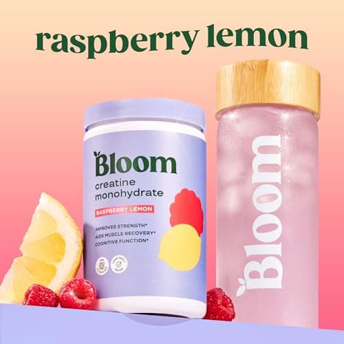 Bloom Nutrition Creatine Monohydrate Powder, 5g Micronized Creatine per Serving, Supports Muscle Recovery, Strength, Endurance, Pre or Post Workout, Gluten Free, Non GMO, Raspberry Lemon, 40 SVG, 9 oz