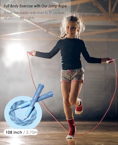 POCFOINY 2 Pack Beaded Jump Rope for Kids, Upgraded Segmented Jumping Rope for Workout, Adjustable Skipping Rope Speed Rope for Men & Women, Tangle-Free Kids Jump Rope with Soft Non-slip Handles