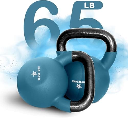 Yes4All Kettlebell, 65 LB Neoprene Coated Cast Iron Kettlebells, Wide Grip Handle & Flat Bottom for Swings, Squats, Deadlifts, Push Ups & Full Body Training at Home Gym