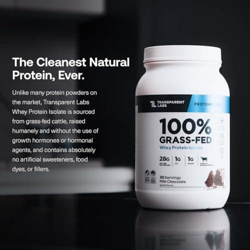 Transparent Labs Grass-Fed Whey Protein Isolate - Naturally Flavored, Gluten Free Whey Protein Powder with 28g of Protein per Serving & 9 Amino Acids - 30 Servings, Dark Chocolate