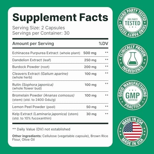 Sculptique Lymphatic Drainage Supplement – Lymphatic Drainage Capsules with Dandelion, Burdock, Cleavers & Echinacea, Supports Bloating, Fluid Balance & Daily Lymphatic Wellness – 60 Capsules