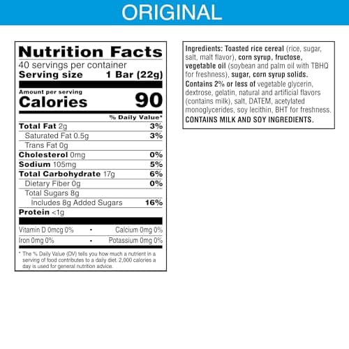 Rice Krispies Treats Crispy Marshmallow Squares, Kids Snacks, Snack Bars, Original, 31.2oz Box (40 Bars)