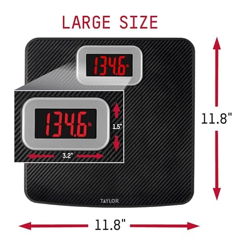 Taylor Digital Bathroom Scale, Body Weight Scale 400 LB Capacity, Carbon Fiber Anti-Slip Mat, 11.8 x 11.8 Inch Platform, Black