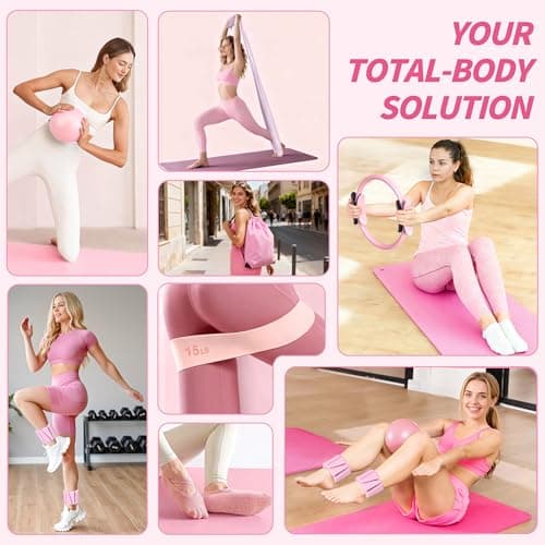 NANATI Pilates Kit 19PCS,Pilates Essentials Kit for Women,Pilates Equipment with 14.5" Pilates Ring and Ball,8 Resistance Bands,Ankle Weights,Sliders & Grip Socks Accessories for Starter Home Workouts
