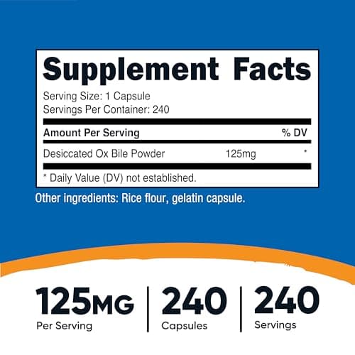 Nutricost Ox Bile Capsules 125mg, 240 Capsules - Non-GMO