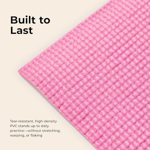 Sunny Health & Fitness Exercise Yoga Mat – Firm Studio Support for Stability & Grounded Balance – Durable, Tear-Resistant & Portable for Yoga, Pilates & Floor Workouts- Pink– NO. 031-PK
