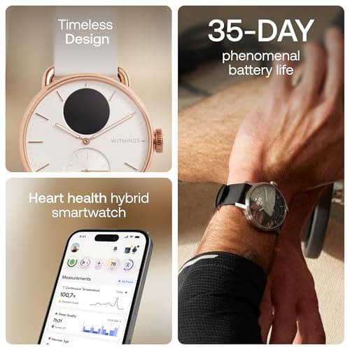 WITHINGS ScanWatch 2 - Hybrid Smart Watch, Heart Rate Monitoring, Fitness Tracker, Cycle Tracker, Sleep Monitoring, GPS Tracker, 30-Day Battery Life, Android & Apple Compatible, HSA/FSA