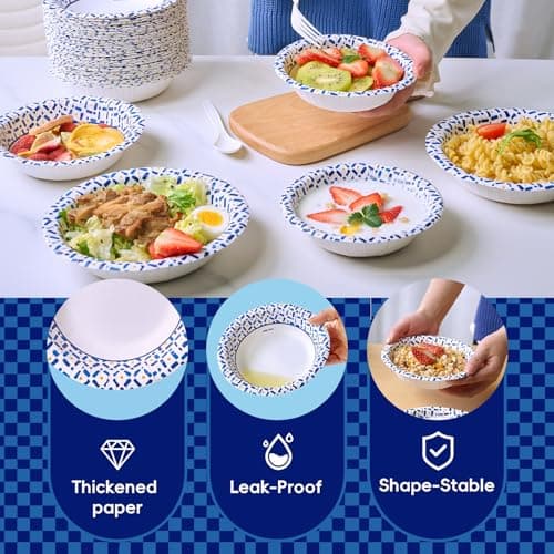 JOLLY CHEF 12 oz Paper Bowls 200 Count, Soak-Proof, Heavy Duty Small Disposable Bowls Bulk for Snacks, Desserts, Breakfast, Lunch, and Party Use