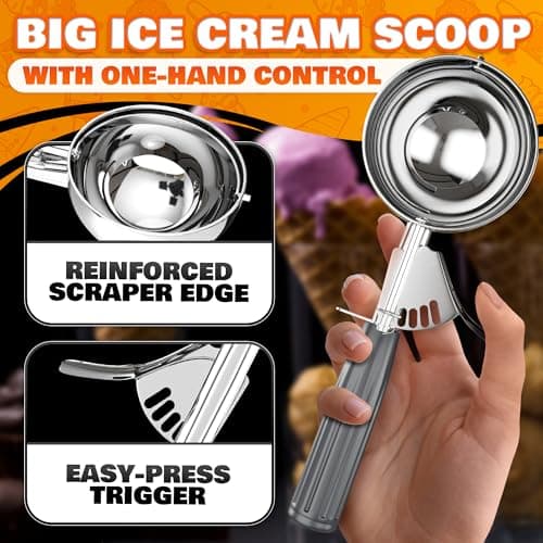 4 oz Large Ice Cream Scoop with Trigger Release #8 - Stainless Steel Cookie Scoop for Baking, Ice Cream & Cookie Dough, Comfort Grip Handle, Easy Release, Dishwasher Safe, Great as Mothers Day Gifts