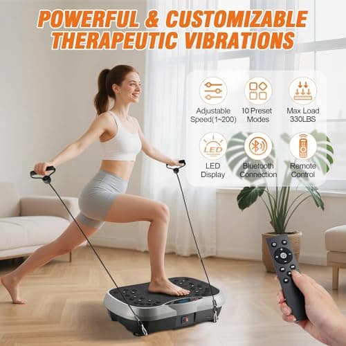 ALSO GO Vibration Plate Exercise Machine, 10 Preset Modes & 200-Level Full Body Workout Vibrating Plate for Lymphatic Drainage Weight Loss, 330lbs Capacity Shake Fitness Platform with Resistance Bands
