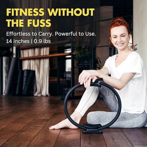 ProBody Pilates Fitness Circle – 14 Inch Pilates Ring for Yoga and Other Workouts, Focusing on Toning Inner Thighs, Arms, Core and Back, at Home Pilates Equipment (Black)