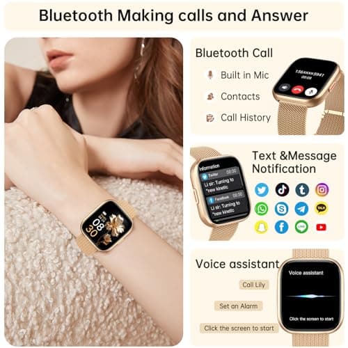 taopodo Smart Watches for Women, 1.91" HD Fitness Tracker (Answer/Make Calls), IP68 Waterproof, 120+ Sport Modes with Heart Rate and Sleep Monitor, Fitness Watch for iPhone/Android