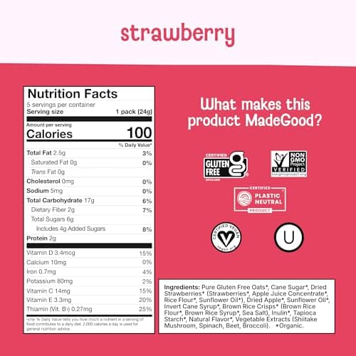 MadeGood Organic Strawberry Granola Bites, 5ct x 0.85oz