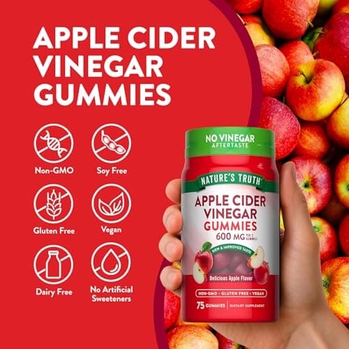 Nature's Truth Apple Cider Vinegar Gummies | 600 mg | 75 Gummies | Apple Flavor | Vegan, Non-GMO, Gluten Free Supplement