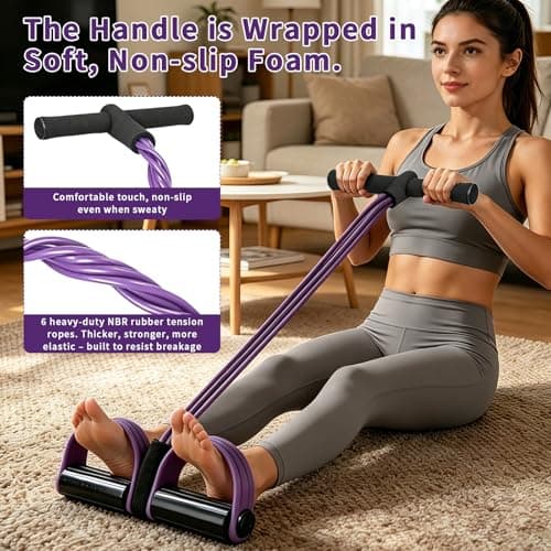 Kammoy 6-Tubes Tension Rope, Multifunction Elastic Yoga Pedal Puller Resistance Band, Natural Latex Tension Rope Fitness Equipment, for Abdomen, Waist, Arm, Leg Stretching Slimming Training (Purple)