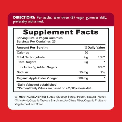 Nature's Truth Apple Cider Vinegar Gummies | 600 mg | 75 Gummies | Apple Flavor | Vegan, Non-GMO, Gluten Free Supplement