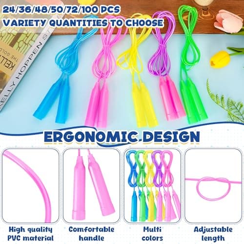 24pcs Kids Jump Rope, Colorful PVC Skipping Ropes for Kids, Adjustable Skipping Rope, Tangle-Free Jumping Rope, Lightweight Skipping Ropes for Outdoor Indoor Fitness Exercise Fun