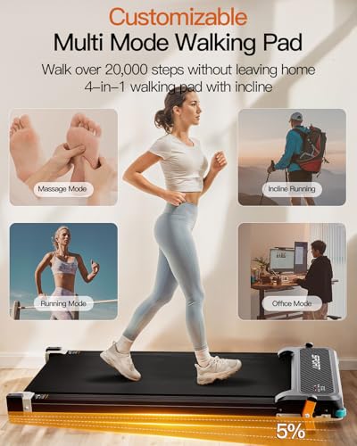 FUNRAY Versatile Walking Pad Treadmill with Incline - Dual-Sided Under Desk Treadmill with Foot Massage,2 in 1 Walking Pad for Home/Office, Portable Compact Treadmills with 330LBS Weight Capacity
