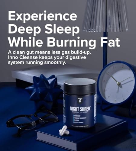 InnoSupps Night Shred Fat Burner and Natural Sleep Support | Ashwaganda, 5-HTP, CLA, Melatonin | Appetite Suppressant | Weight Loss Support Nighttime Fat Burning (60 Vegetarian Capsules)