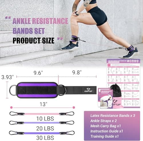 Ankle Resistance Bands with Cuffs, Ankle Bands for Working Out, Kickbacks Hip, Leg Glute Exercise Equipment with Training Poster, Resistance Workout Equipment for Women(Purple)