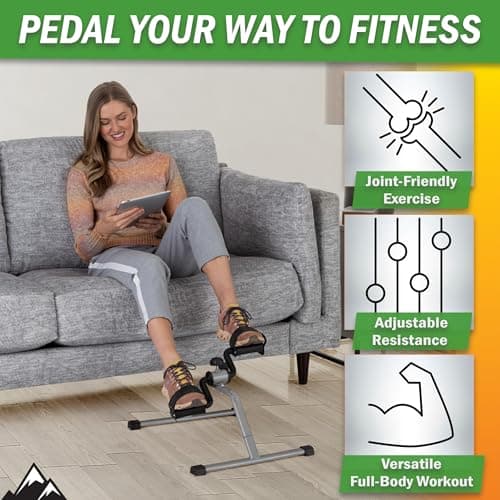 Under-Desk Stationary Bike - Indoor Below-Desk Exercise Pedal Fitness Machine for Legs, Physical Therapy, and Calorie Burn by Wakeman (Black and Gray)