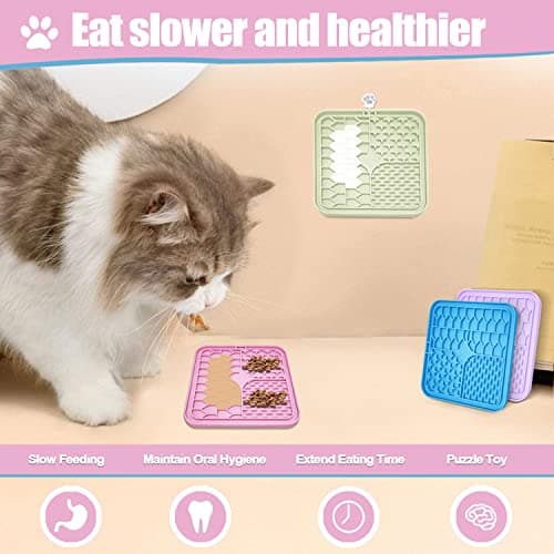 Bikabpet Lick Mat for Dogs and Cats,Cat Licking Pad with Suction Cups for Dog Anxiety Relief,Dog Peanut Butter Lick Pads for Dogs Perfect for Bathing Grooming,Slow Feeders for Dogs and Cats,4Pack