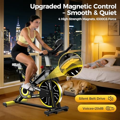 pooboo Exercise Bike,Stationary Bike for Home with Exclusive App,Magnetic Indoor Cycling Bike with 350 lb Weight Capacity,Tablet Mount,LED Calorie Display and Fitness Courses for Weight Loss,Low Noise