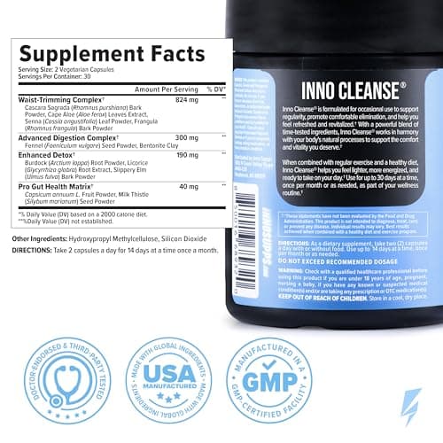 InnoSupps Inno Cleanse 14 Day Colon & Detox Flush, Waist Trimming Complex, Gut Cleanse, Digestive System Support, Stool Softener & Reduced Bloating & Occasional Constipation Relief
