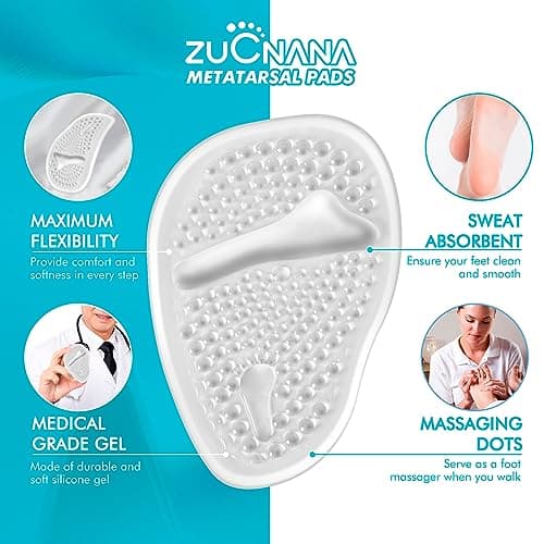 ZUCNANA Ball of Foot Cushions (2 Pairs Gel Shoe Inserts), Heel Inserts for Women, Non Slip Heel Pads, Heel Cushions for Women Foot Pain Relief and Comfort, One Size Fits Any (Clear)