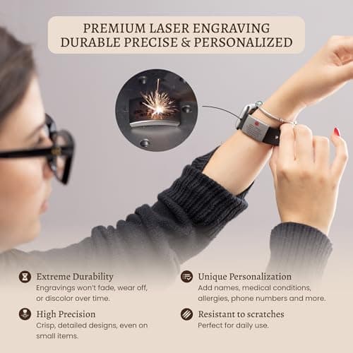 Alert ID Tag for Watch Band, Laser Engraved Apple Watch Safety Plate, Fitness Runners ID tag for Sport smartwatch, Medical tag for Wrist Band