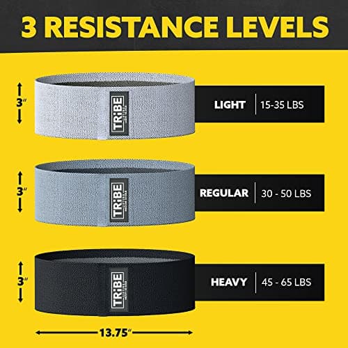 Tribe Lifting Resistance Bands for Working Out - 3 Pack Fabric Workout Bands for Women and Men - Booty Bands for Legs and Glute - Non Slip Exercise Bands Set for Squat Hip Thigh (Gray)