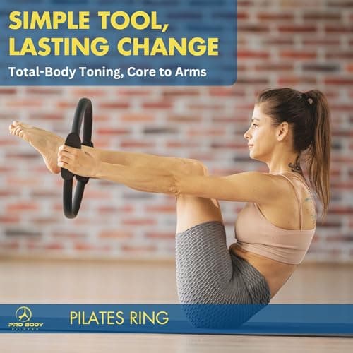 ProBody Pilates Fitness Circle – 14 Inch Pilates Ring for Yoga and Other Workouts, Focusing on Toning Inner Thighs, Arms, Core and Back, at Home Pilates Equipment (Black)