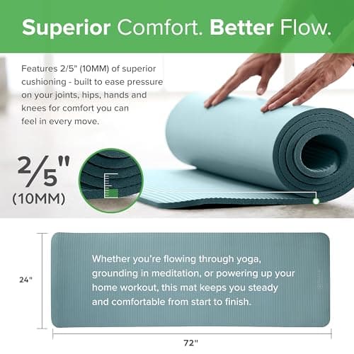 Gaiam Essentials Thick Yoga Mat Fitness & Exercise Mat with Easy-Cinch Carrier Strap, Purple, 72"L X 24"W X 2/5 Inch Thick, 10mm