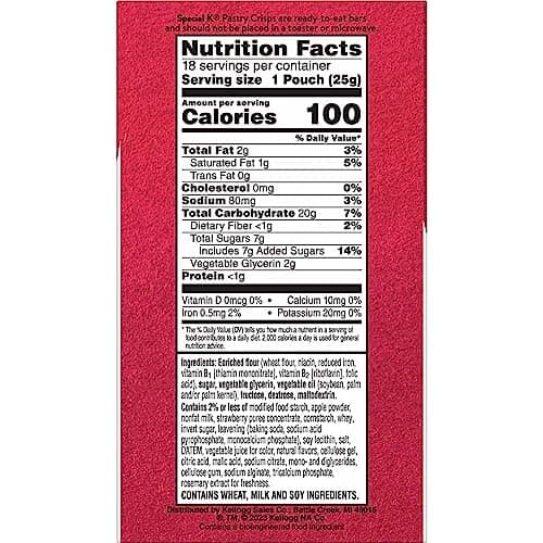 Special K Bar Pastry Crisps, 100 Calories, Breakfast Bars, Value Size, Strawberry, 15.84oz Box (36 Crisps)