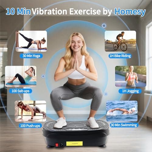 Homesy Vibration Plate Exercise Machine, Vibrating Plate for Lymphatic Drainage, Full Body Shake Platform Board for Home Fitness and Fat Burning, Sport Gym Equipment for Women Men, Black