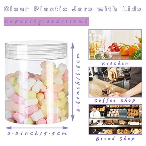 20 Pack 4oz Clear Plastic Jars with Lids,115ml Wide-Mouth Refillable Storage Containers,Empty Round Containers for Candy,Beads,Lotion,Slime Making and Food Storage