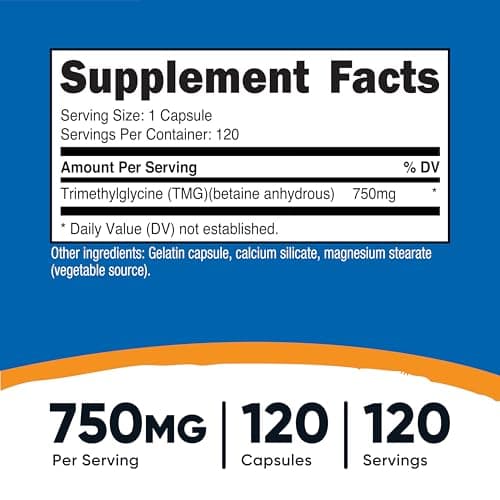 Nutricost TMG (Trimethylglycine) 750mg, 120 Capsules