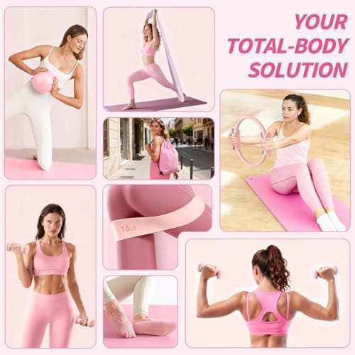 NANATI Pilates Kit 17PCS,Pilates Essential Kit for Women, Pilates Equipment with 14.5" Pilates Ring and Ball,8 Resistance Bands,Dumbbells & Grip Socks Accessories, Home Pilates Workout Kit for Starter