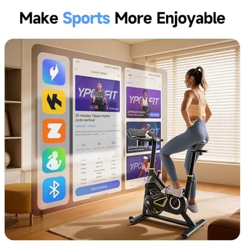 YPOO Exercise Bike, Magnetic Stationary Bikes for Home with Exclusive App, 300lbs Weight Capacity Indoor Cycling Bike Silent Belt Drive with Tablet Mount and Fitness Courses for Weight Loss