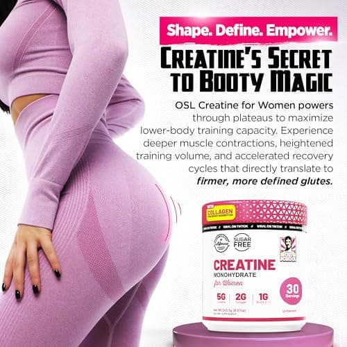 Old School Labs Creatine for Women – Post-Workout Supplement with 5000mg Creatine Monohydrate Powder, 2000mg Collagen & BCAA 2:1:1 for Strength Support & Recovery – Unflavored - 8.57 Ounce (Pack of 1)