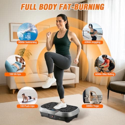 ALSO GO Vibration Plate Exercise Machine, 10 Preset Modes & 200-Level Full Body Workout Vibrating Plate for Lymphatic Drainage Weight Loss, 330lbs Capacity Shake Fitness Platform with Resistance Bands