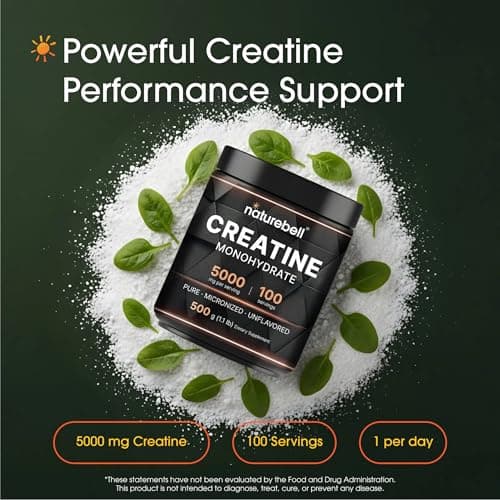 NatureBell Creatine Monohydrate Powder - 500g - Micronized Powder - Delivers 5,000mg Creatine Per Serving - Pre-Workout or Post-Workout Support* - Vegan & Keto Friendly - Unflavored